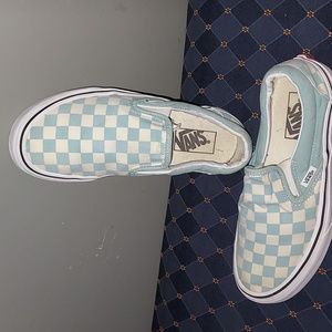 Excellent condition pair of Vans slip on blue w/ checkerboard pattern.